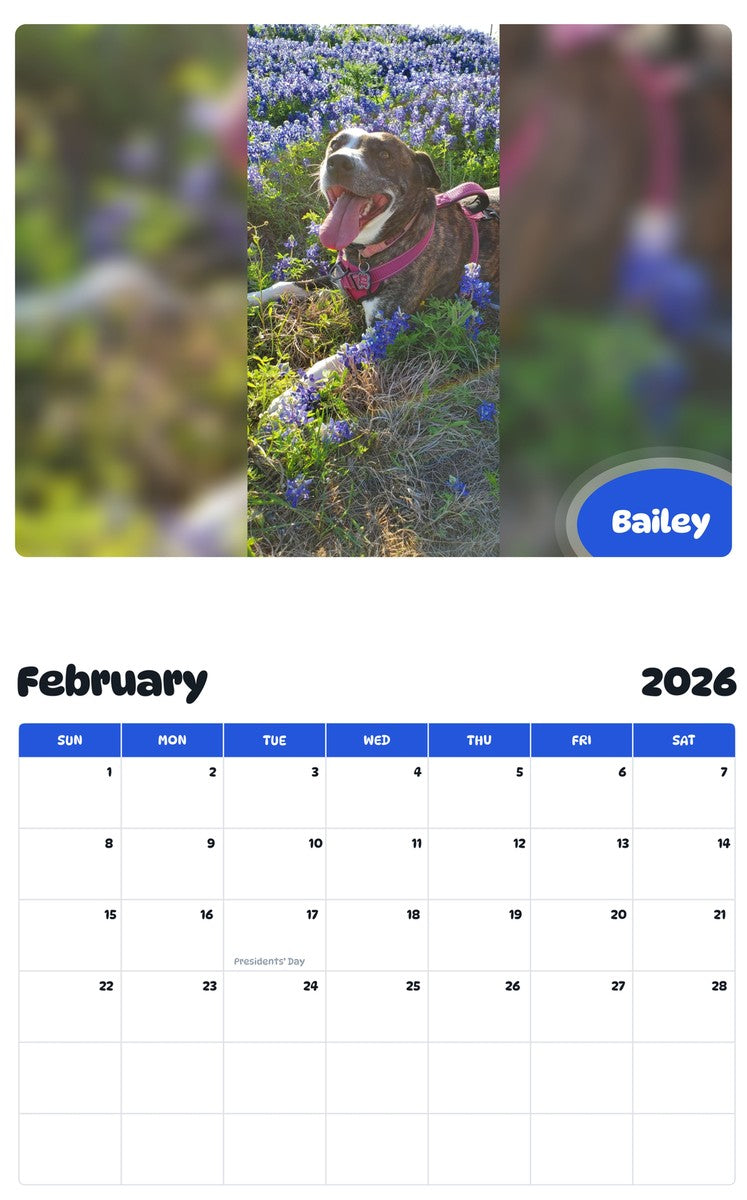 October 2025 - September 2026 Bailey - Pawidols Pet Calendar