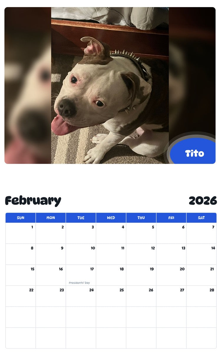October 2025 - September 2026 Tito - Pawidols Pet Calendar