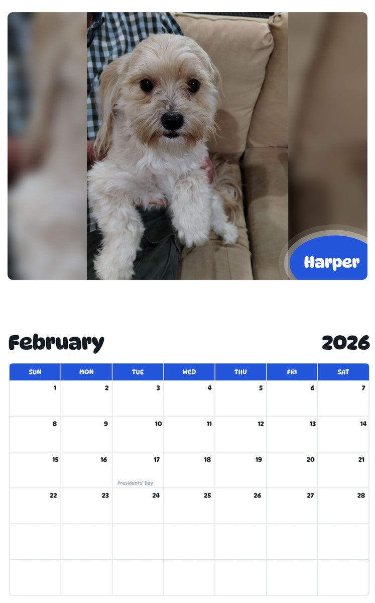 October 2025 - September 2026 Harper - Pawidols Pet Calendar