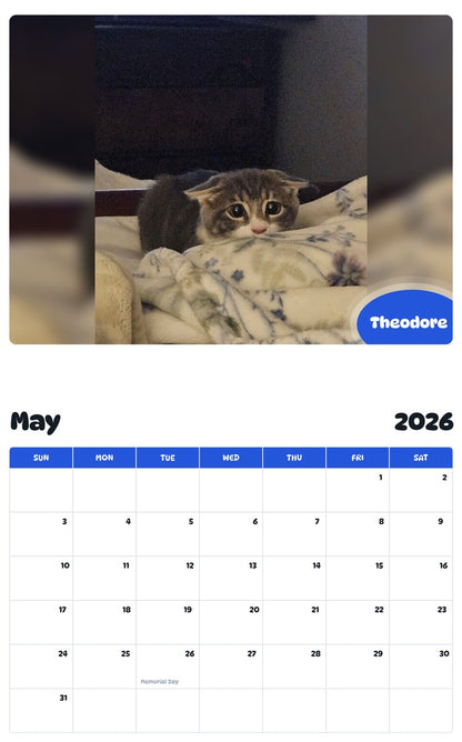 2026 - 2027 Theodore - Pawidols Pet Calendar