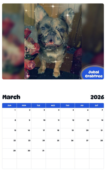 November 2025 - October 2026 Jubal Crabtree - Pawidols Pet Calendar