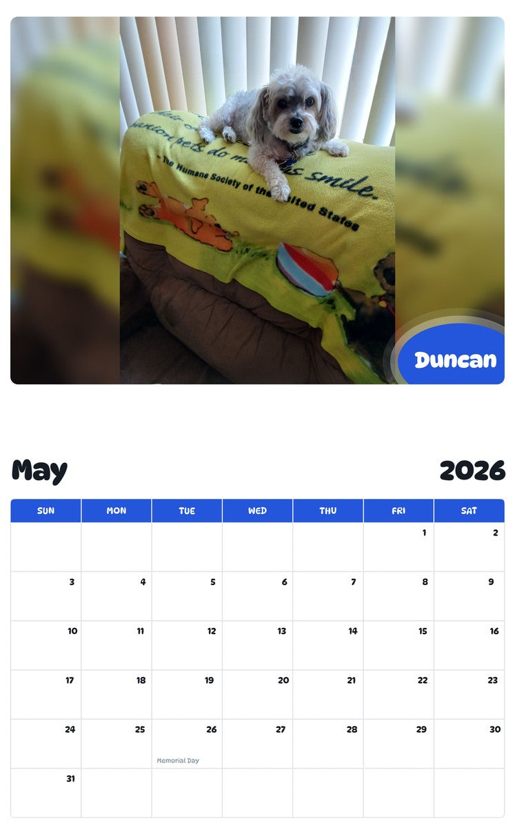 2026 - 2027 Duncan - Pawidols Pet Calendar