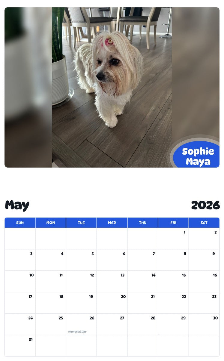 2026 - 2027 Sophie Maya - Pawidols Pet Calendar
