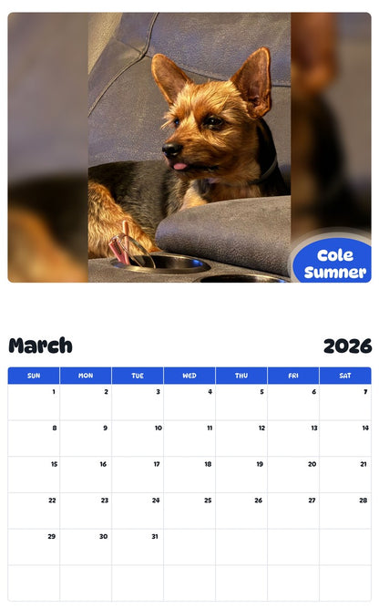 November 2025 - October 2026 Cole Sumner - Pawidols Pet Calendar