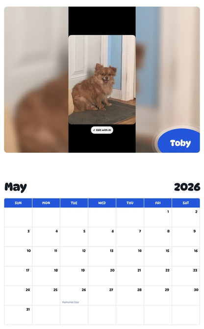 2026 - 2027 Toby - Pawidols Pet Calendar