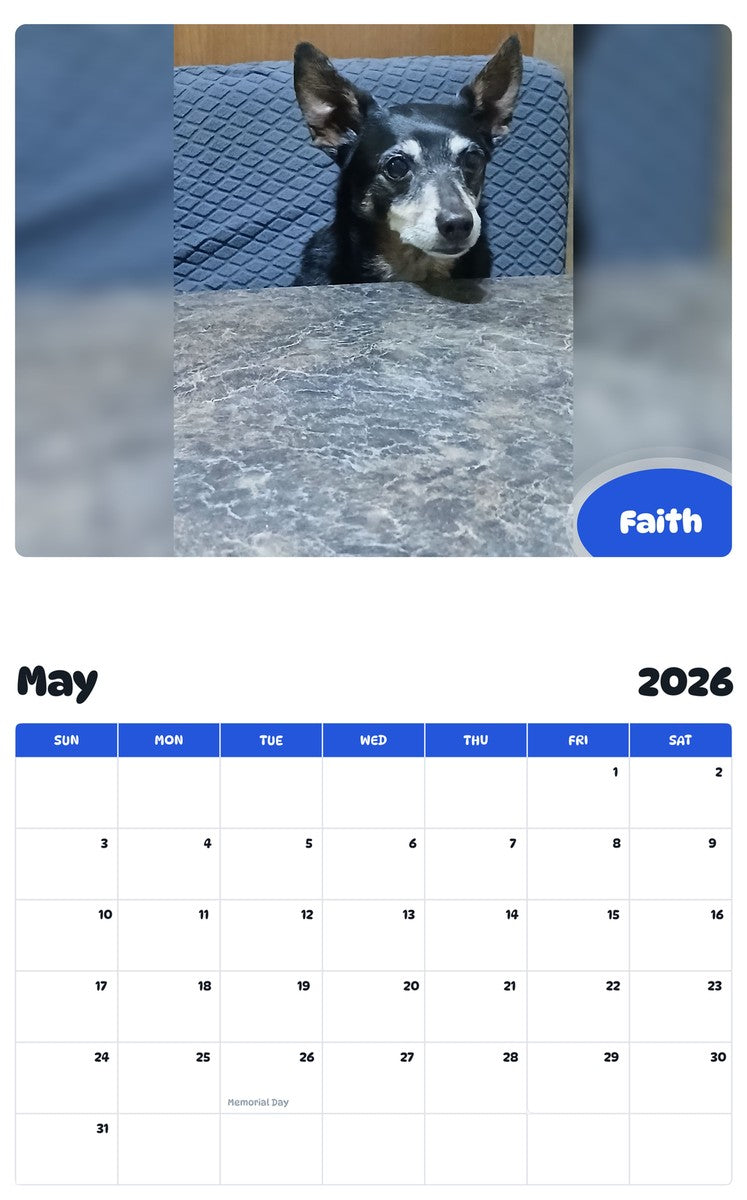 2026 - 2027 Faith - Pawidols Pet Calendar
