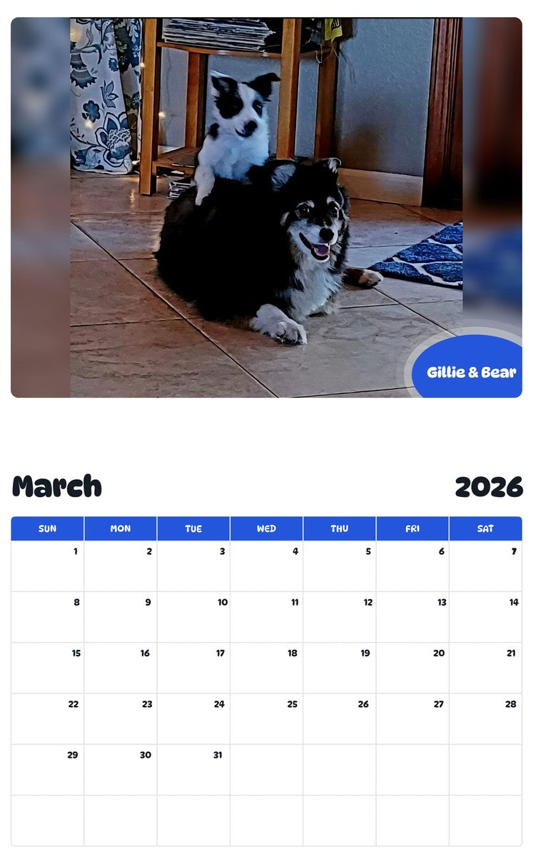 November 2025 - October 2026 Gillie & Bear - Pawidols Pet Calendar