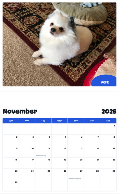 July 2025 - June 2026 Fefe - Pawidols Pet Calendar