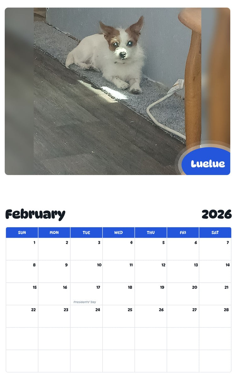 October 2025 - September 2026 Luelue - Pawidols Pet Calendar