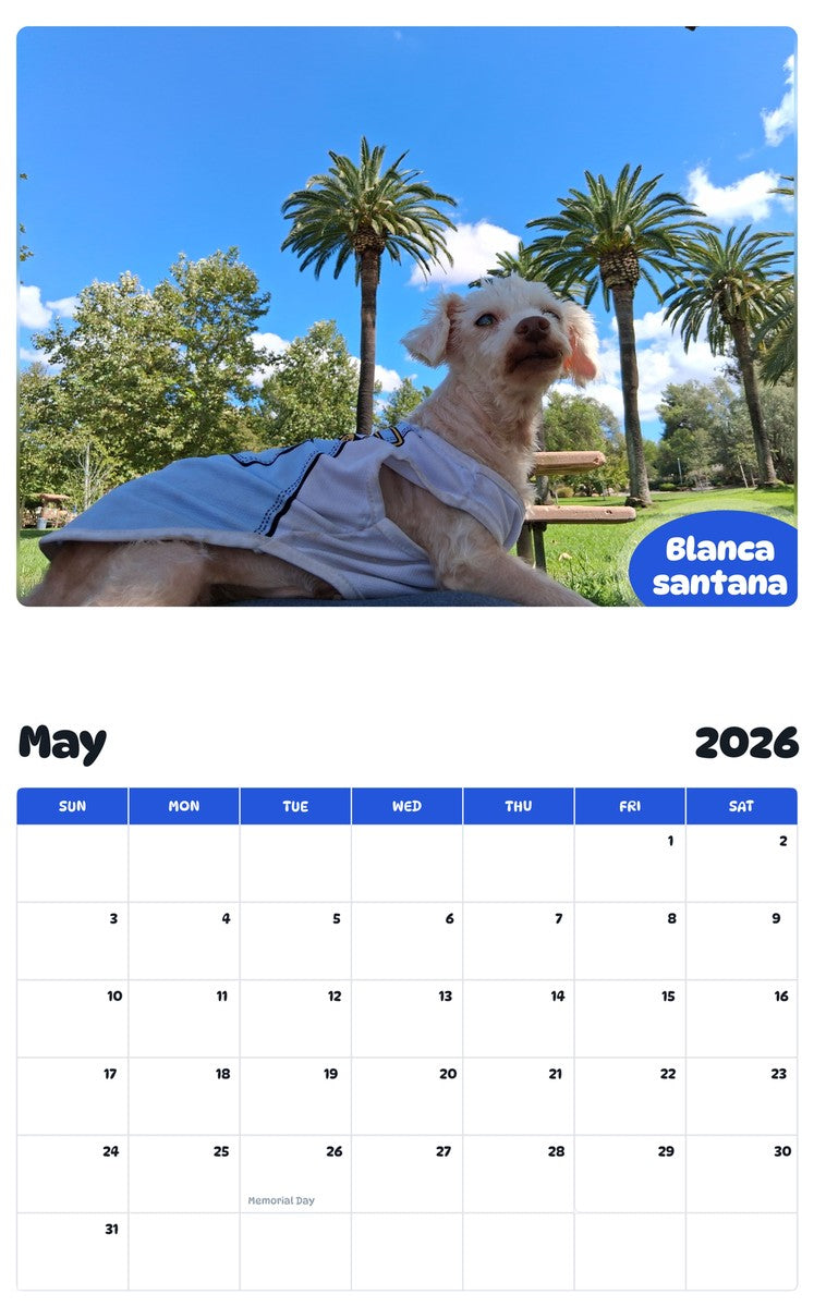 2026 - 2027 Blanca santana - Pawidols Pet Calendar