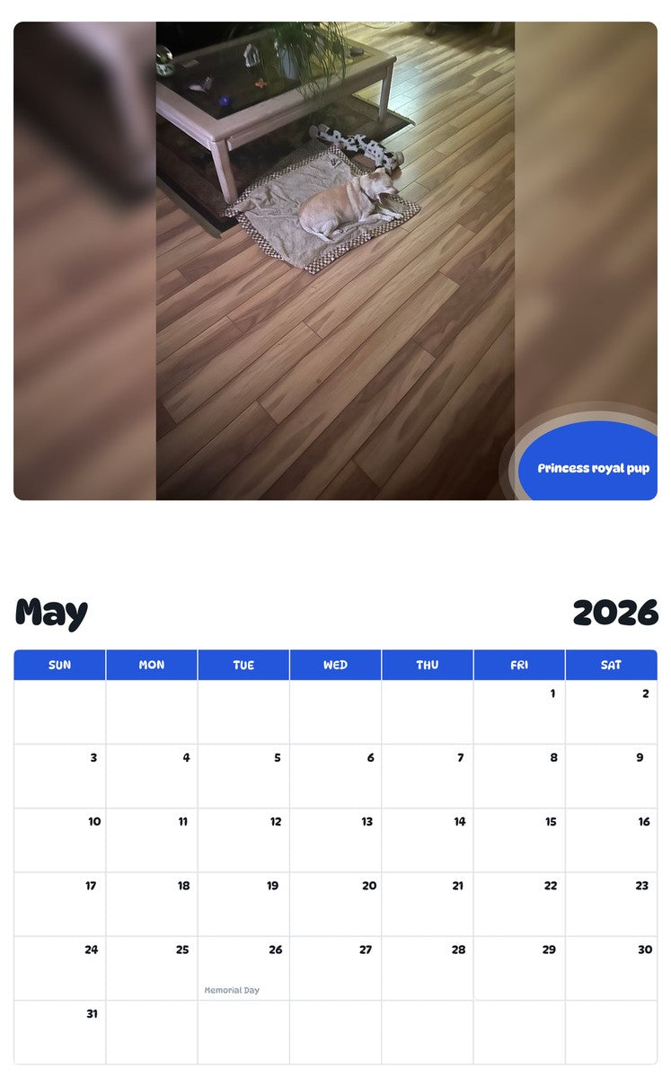 2026 - 2027 Princess royal pup - Pawidols Pet Calendar