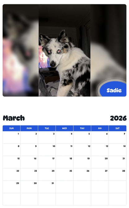 November 2025 - October 2026 Sadie - Pawidols Pet Calendar
