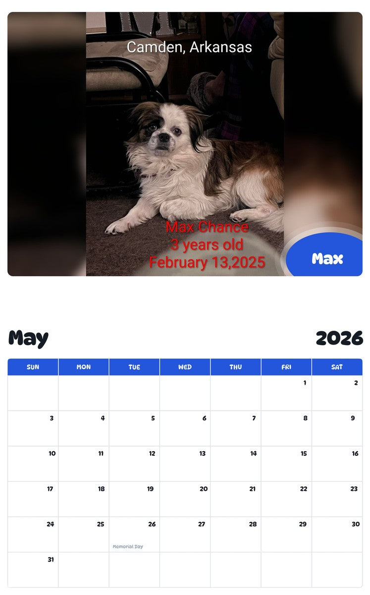 2026 - 2027 Max - Pawidols Pet Calendar