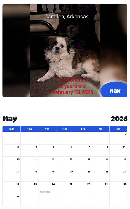 2026 - 2027 Max - Pawidols Pet Calendar
