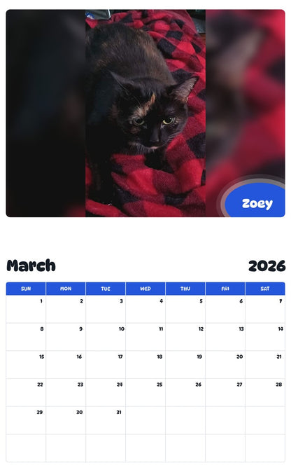 November 2025 - October 2026 Zoey - Pawidols Pet Calendar