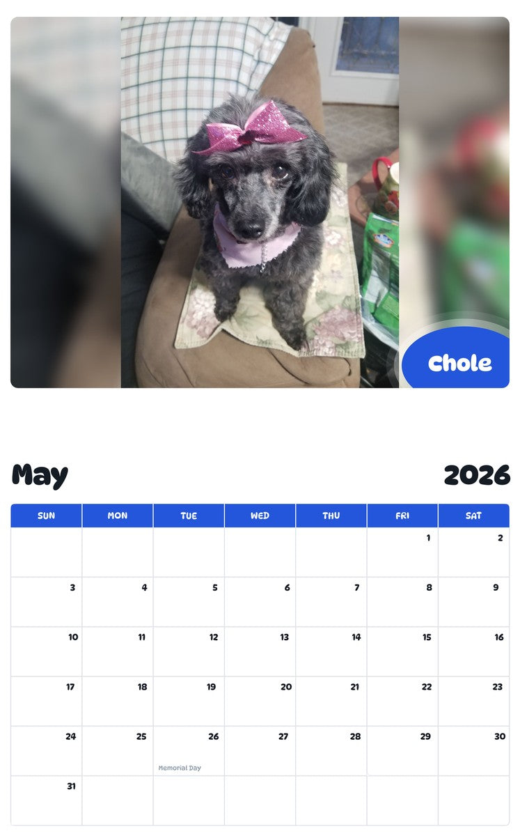 2026 - 2027 Chole - Pawidols Pet Calendar