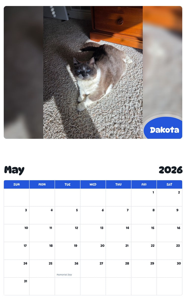 2026 - 2027 Dakota - Pawidols Pet Calendar