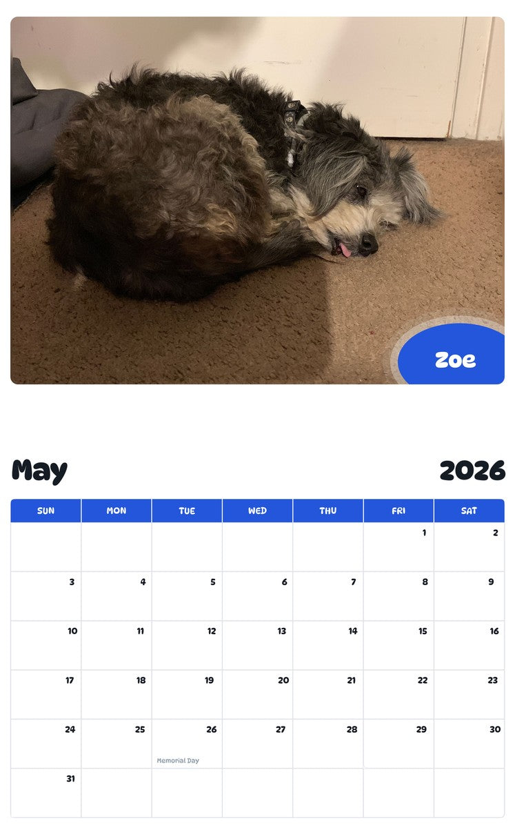 2026 - 2027 Zoe - Pawidols Pet Calendar