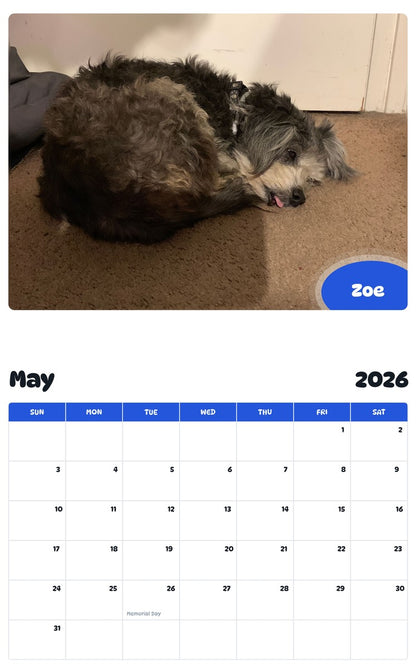 2026 - 2027 Zoe - Pawidols Pet Calendar