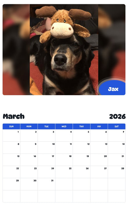 November 2025 - October 2026 Jax - Pawidols Pet Calendar