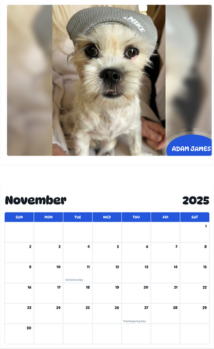 July 2025 - June 2026 Adam James - Pawidols Pet Calendar