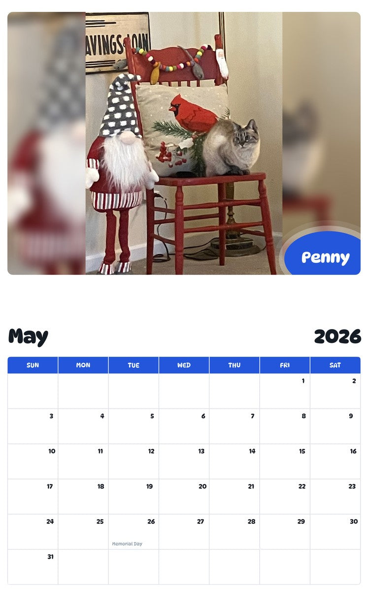 2026 - 2027 Penny - Pawidols Pet Calendar