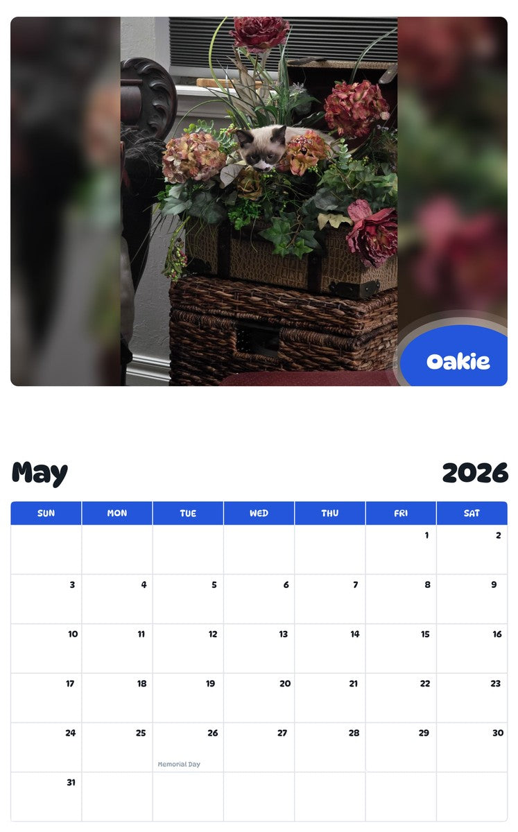 2026 - 2027 Oakie - Pawidols Pet Calendar