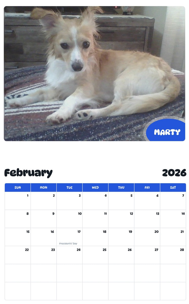 October 2025 - September 2026 MARTY - Pawidols Pet Calendar