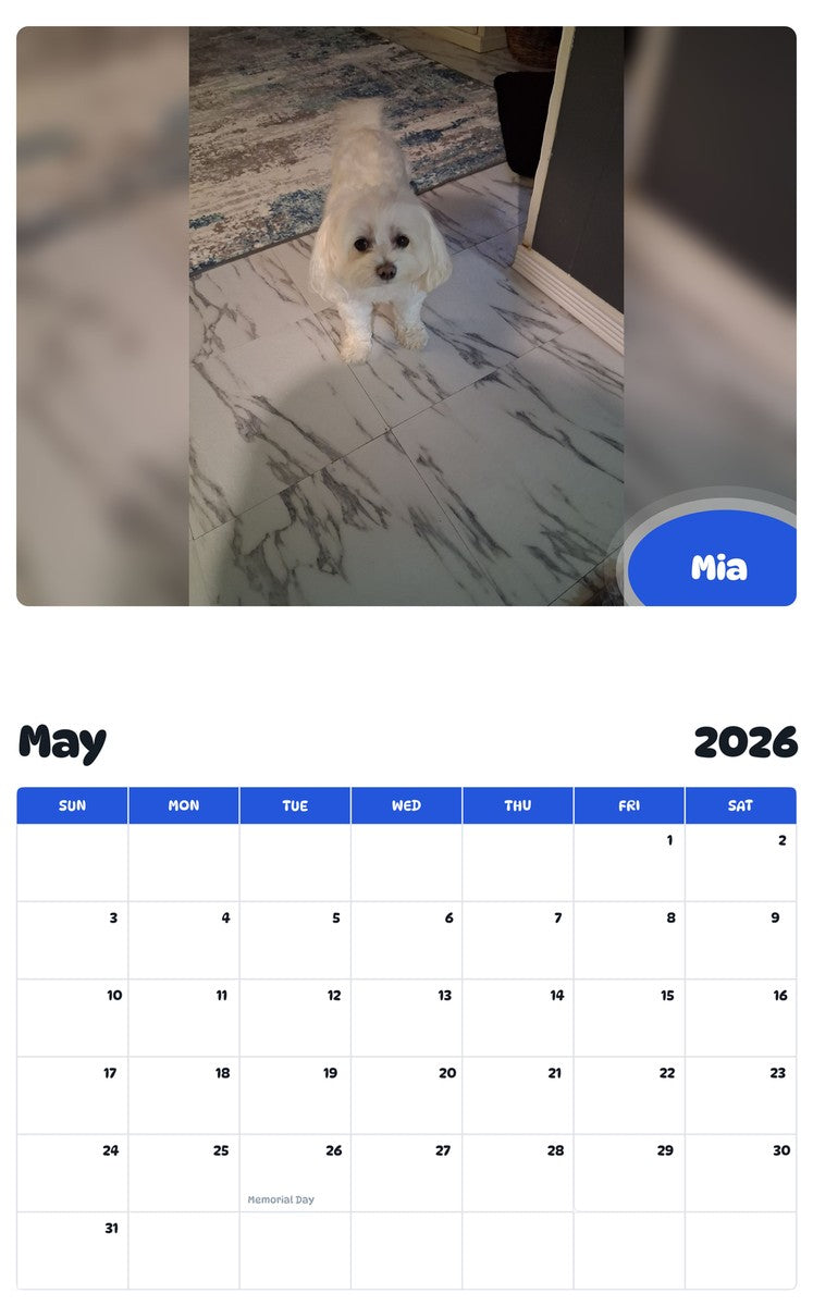 2026 - 2027 Mia - Pawidols Pet Calendar