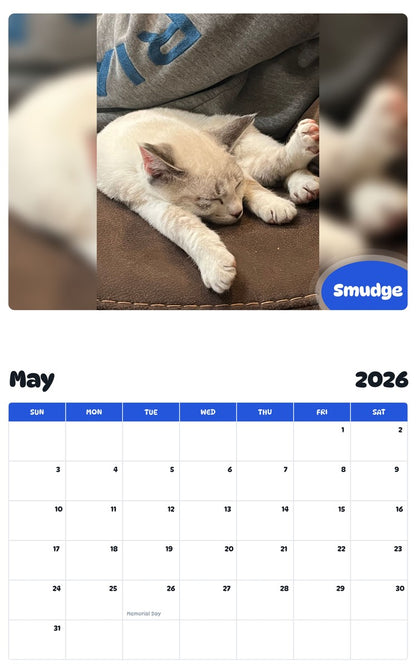 2026 - 2027 Smudge - Pawidols Pet Calendar