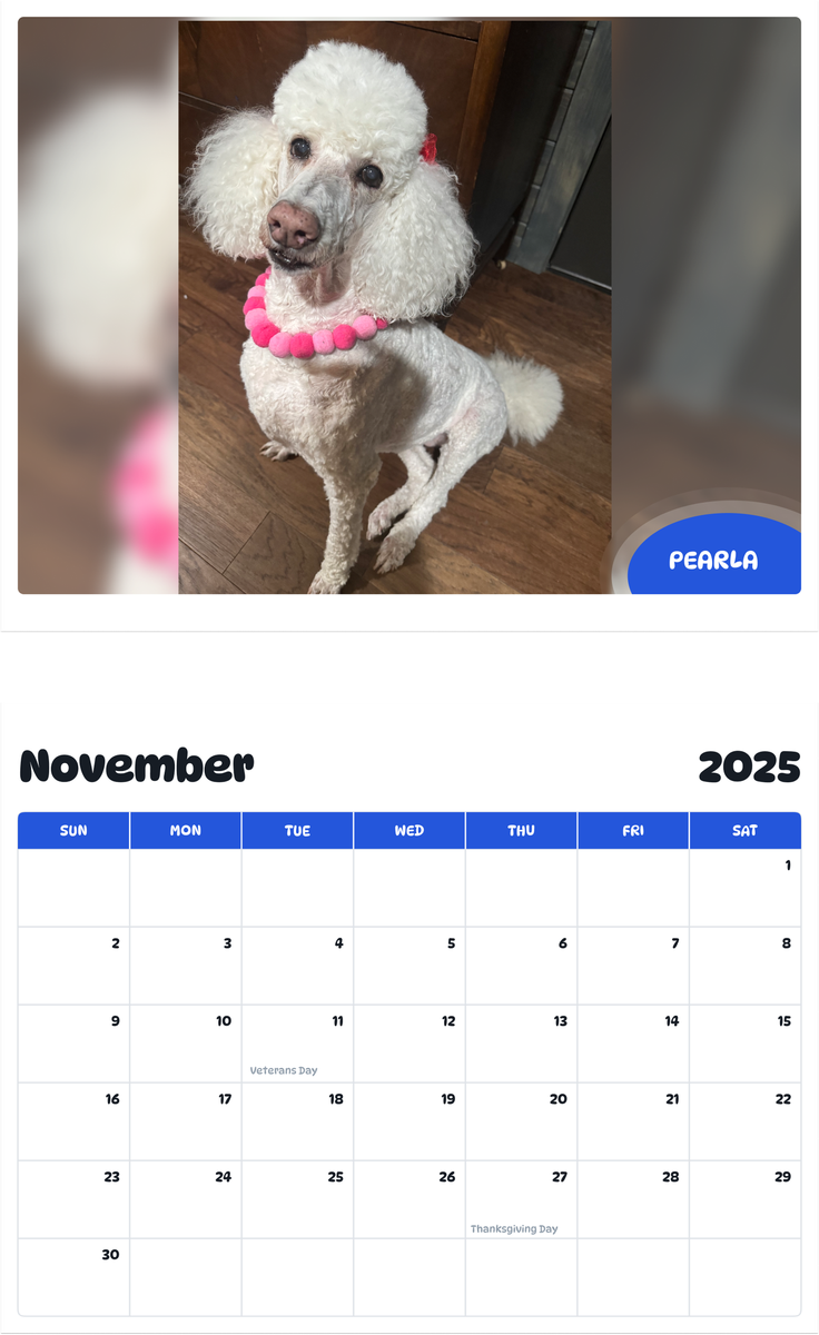 July 2025 - June 2026 Pearla - Pawidols Pet Calendar