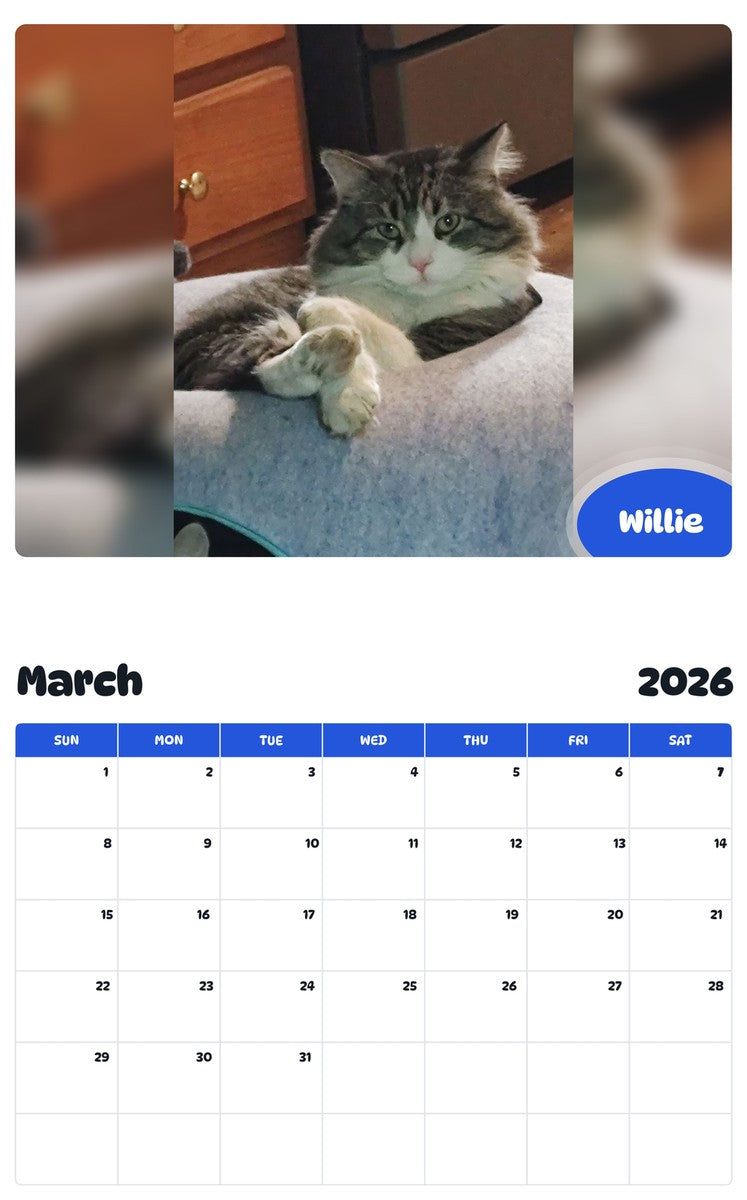 November 2025 - October 2026 Willie - Pawidols Pet Calendar