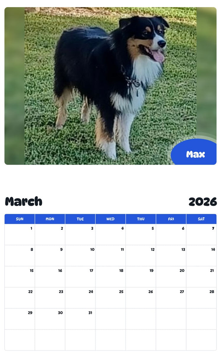 November 2025 - October 2026 Max - Pawidols Pet Calendar