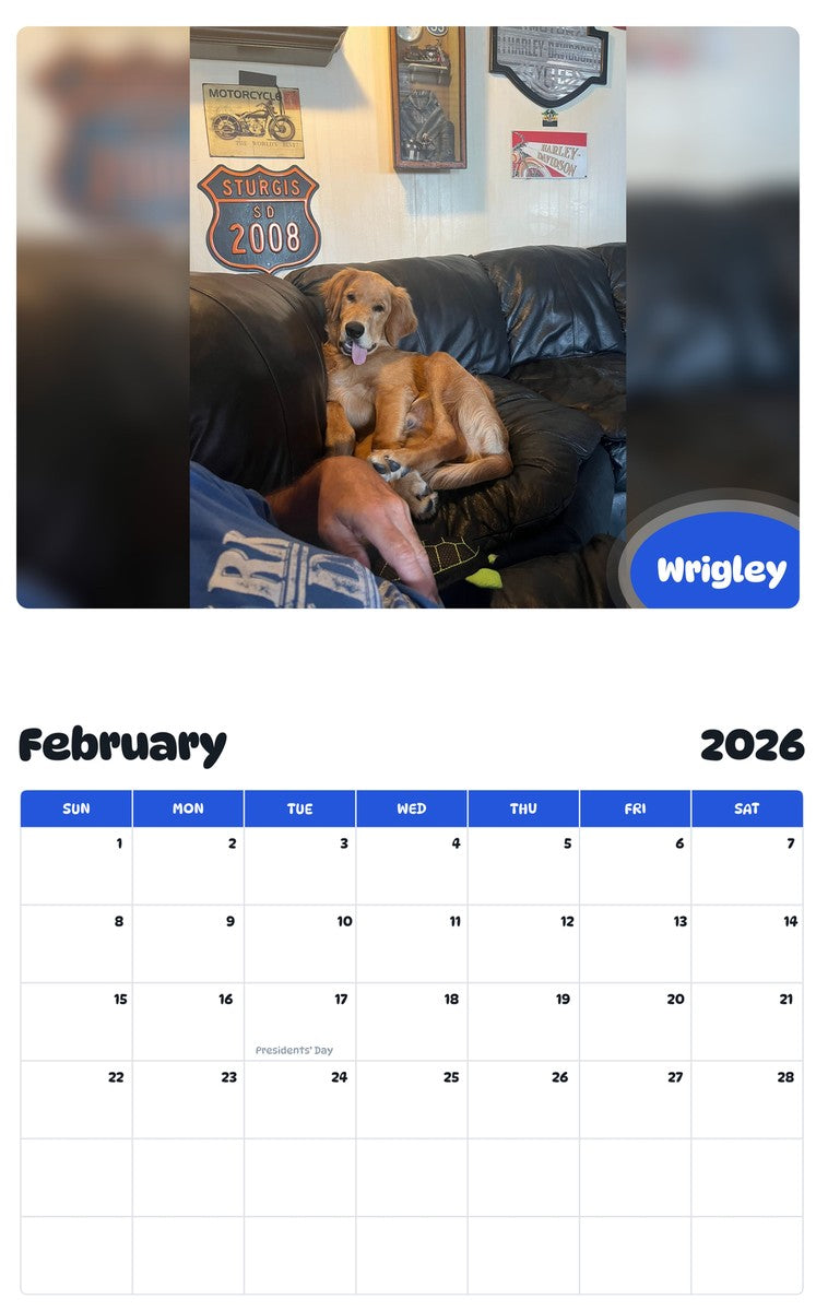 October 2025 - September 2026 Wrigley - Pawidols Pet Calendar
