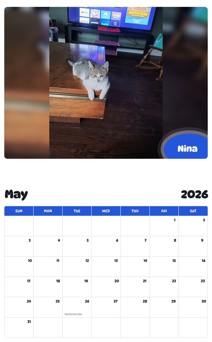 2026 - 2027 Nina - Pawidols Pet Calendar
