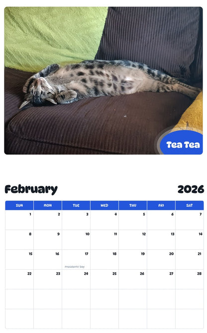 October 2025 - September 2026 Tea Tea - Pawidols Pet Calendar