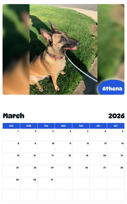 November 2025 - October 2026 Athena - Pawidols Pet Calendar