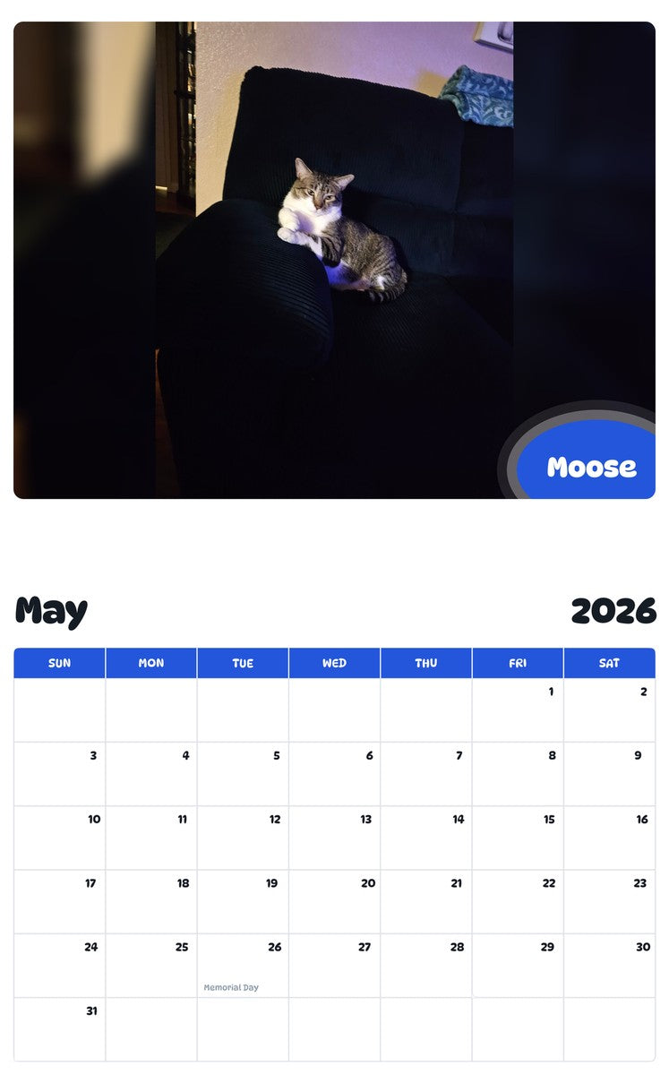 2026 - 2027 Moose - Pawidols Pet Calendar