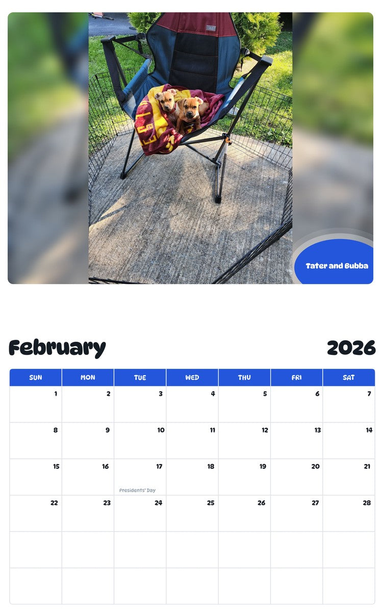 October 2025 - September 2026 Tater and Bubba - Pawidols Pet Calendar