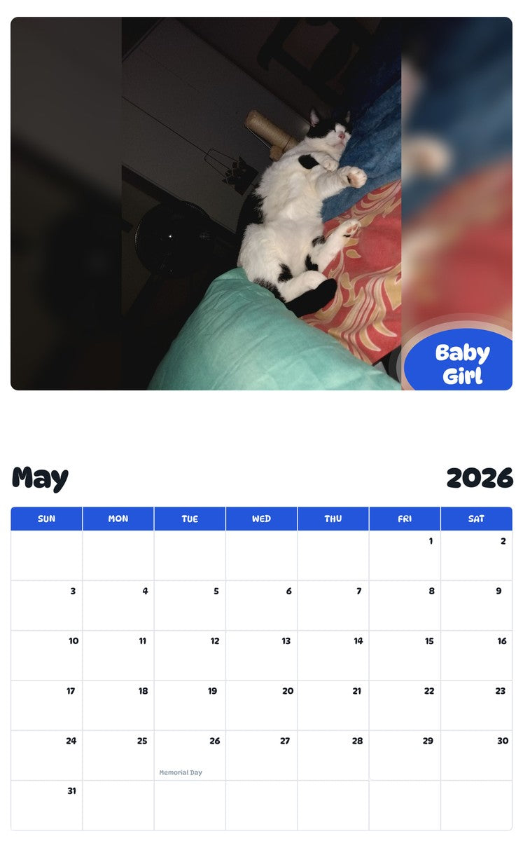 2026 - 2027 Baby Girl - Pawidols Pet Calendar