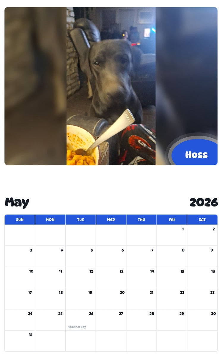2026 - 2027 Hoss - Pawidols Pet Calendar