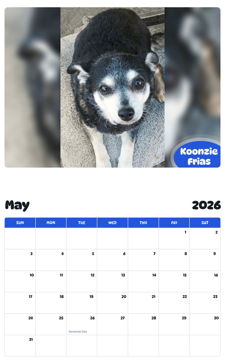 2026 - 2027 Koonzie Frias - Pawidols Pet Calendar