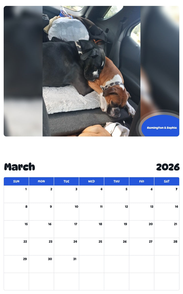 November 2025 - October 2026 Remington & Sophie - Pawidols Pet Calendar