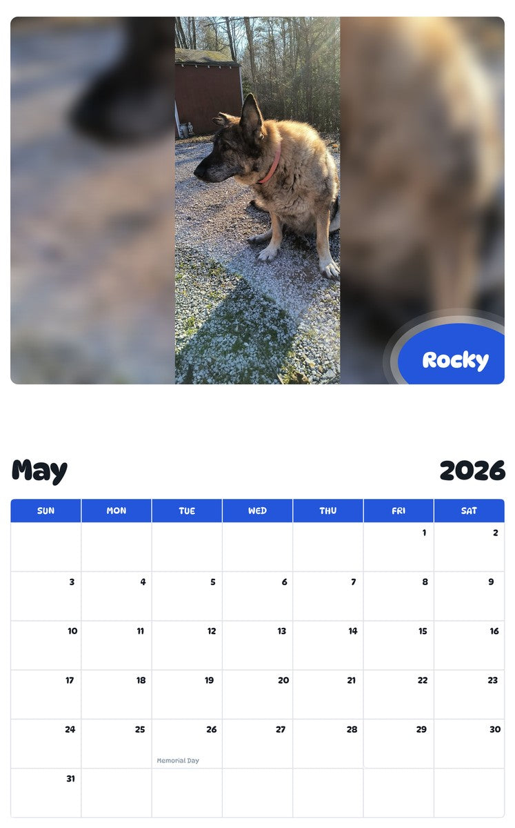 2026 - 2027 Rocky - Pawidols Pet Calendar