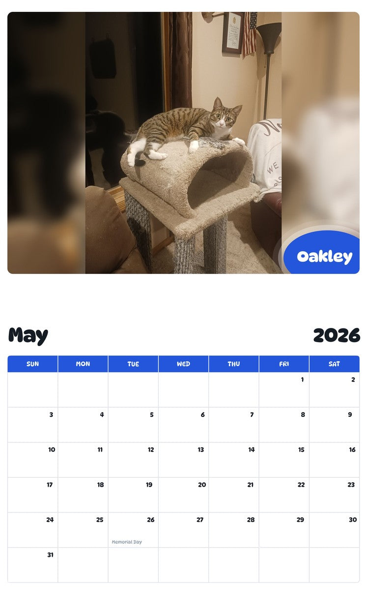2026 - 2027 Oakley - Pawidols Pet Calendar