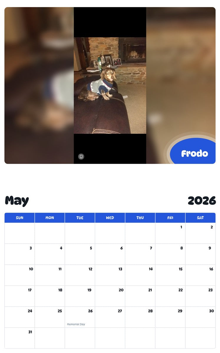 2026 - 2027 Frodo - Pawidols Pet Calendar