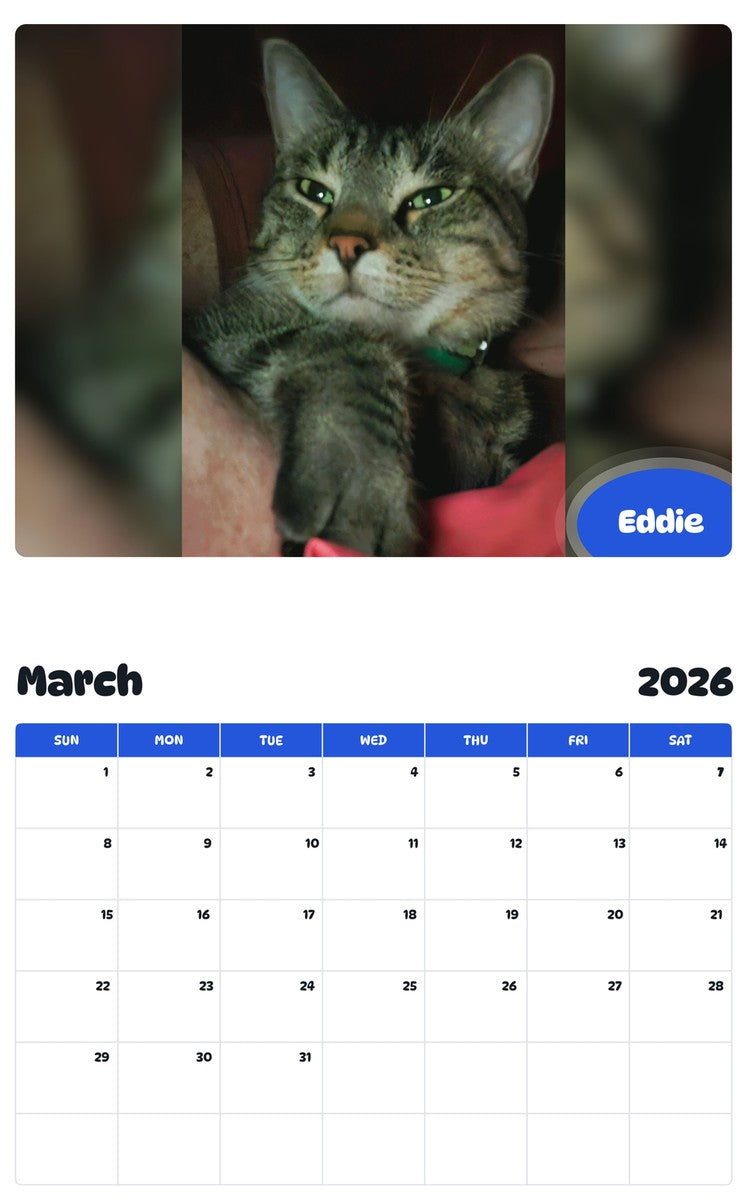 November 2025 - October 2026 Eddie - Pawidols Pet Calendar