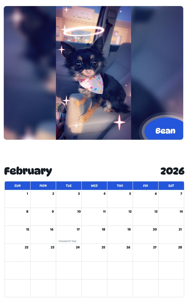 October 2025 - September 2026 Bean - Pawidols Pet Calendar