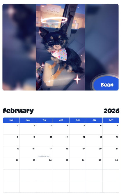 October 2025 - September 2026 Bean - Pawidols Pet Calendar