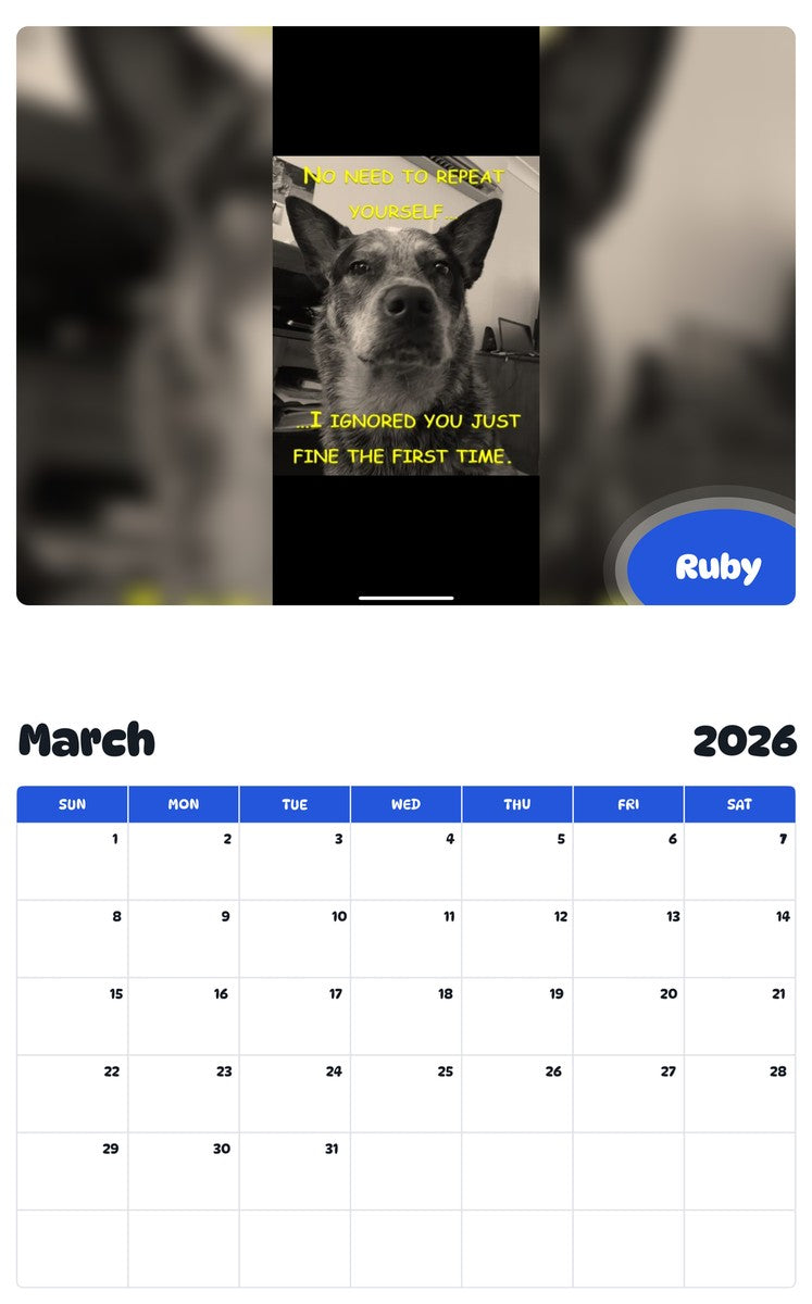 November 2025 - October 2026 Ruby - Pawidols Pet Calendar